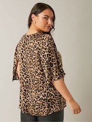 Evans Angel Sleeve Leopard Print Brown Top - Image 4 of 6