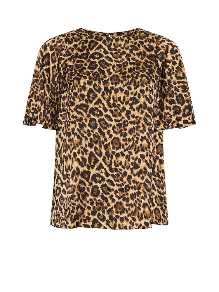 Evans Angel Sleeve Leopard Print Brown Top - Image 6 of 6