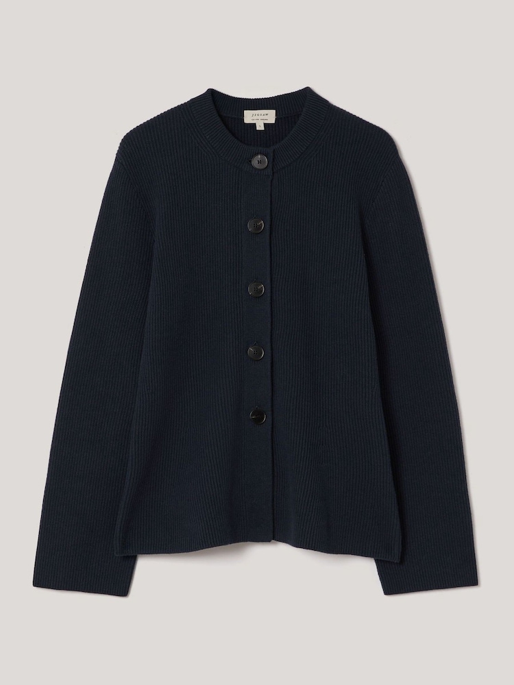 Jigsaw Blue Cotton Blend Knit Cardigans - Image 7 of 7