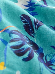 Blue Tropical Palm Print Tie Front Short Sleeve Shirt - Image 8 of 8