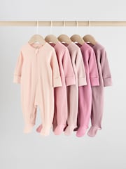 Pink 5 Pack Baby Two Way Zip Sleepsuits (0-2yrs) - Image 1 of 14
