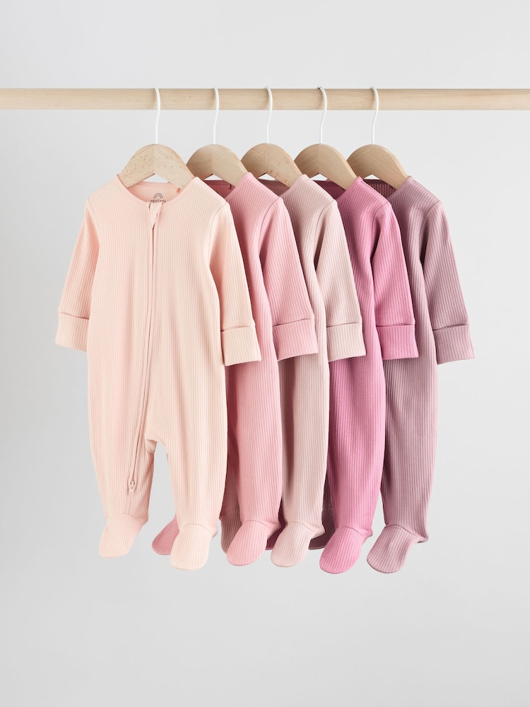 Pink 5 Pack Baby Two Way Zip Sleepsuits (0-2yrs) - Image 1 of 14