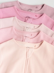 Pink 5 Pack Baby Two Way Zip Sleepsuits (0-2yrs) - Image 10 of 14