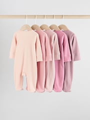 Pink 5 Pack Baby Two Way Zip Sleepsuits (0-2yrs) - Image 2 of 14