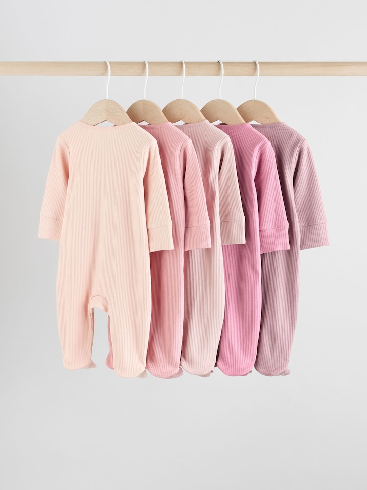 Pink 5 Pack Baby Two Way Zip Sleepsuits (0-2yrs) - Image 2 of 14 Pink 5 Pack Baby Two Way Zip Sleepsuits (0-2yrs) - Image 2 of 14