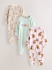 Sage Green Baby Two Way Zip Sleepsuits 3 Pack - Image 1 of 7