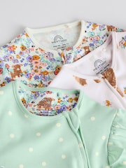 Sage Green 3 Pack Two Way Zip Baby Sleepsuits - Image 10 of 10