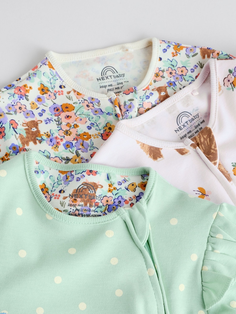Sage Green 3 Pack Two Way Zip Baby Sleepsuits - Image 10 of 10 Sage Green 3 Pack Two Way Zip Baby Sleepsuits - Image 10 of 10