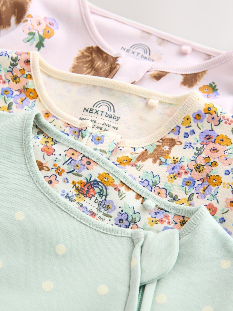 Sage Green Baby Two Way Zip Sleepsuits 3 Pack - Image 7 of 7