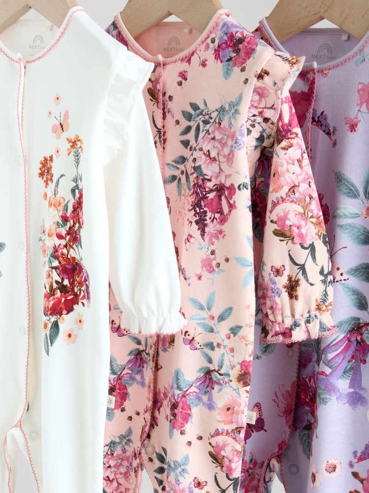 Ecru Floral Baby Sleepsuits 3 Pack (0mths-2yrs) - Image 12 of 12 Ecru Floral Baby Sleepsuits 3 Pack (0mths-2yrs) - Image 12 of 12