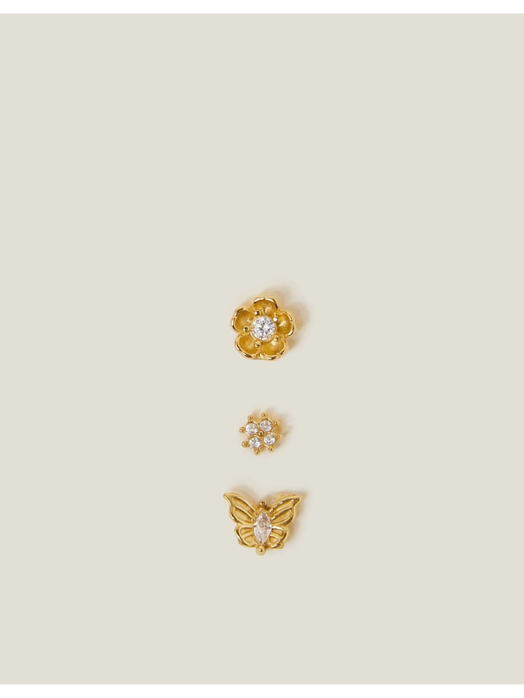 Accessorize Gold Tone 14ct Flower Flatback Stud Earrings 3 Pack - Image 2 of 3