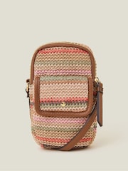Accessorize Black Stripe Raffia Cross-Body Phone Bag - Image 2 of 4
