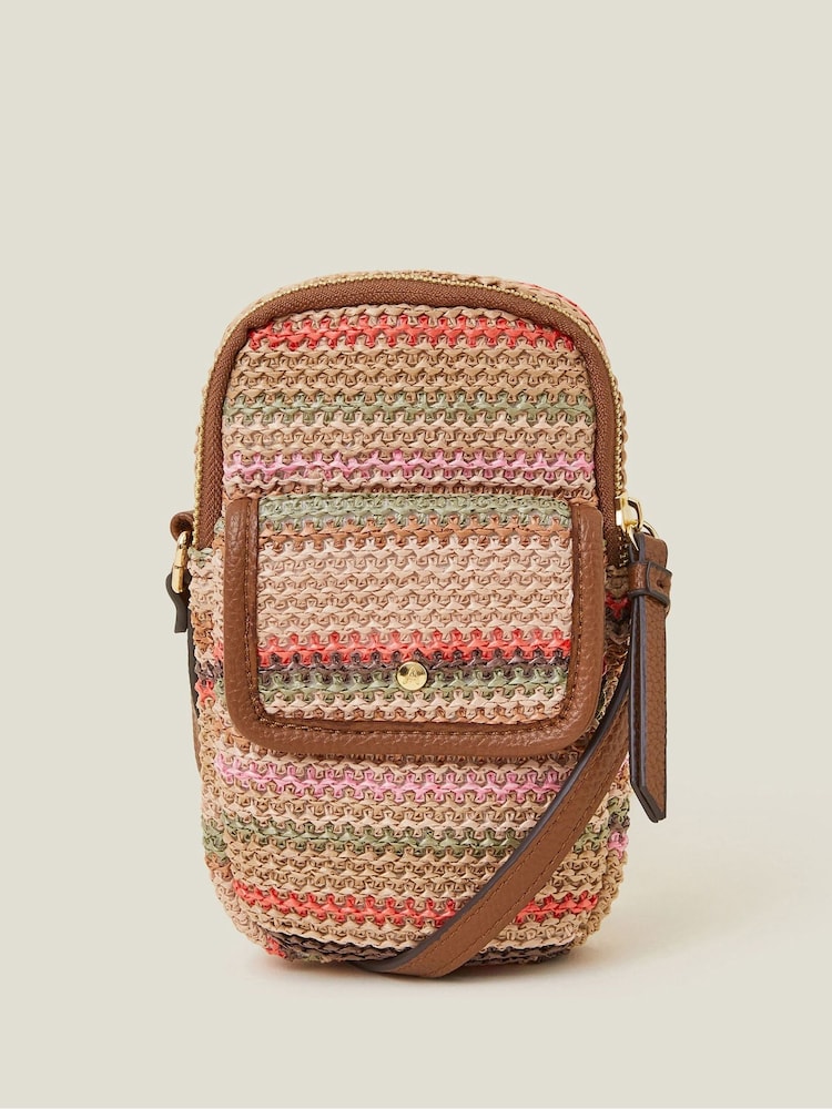 Accessorize Black Stripe Raffia Cross-Body Phone Bag - Image 2 of 4 Accessorize Black Stripe Raffia Cross-Body Phone Bag - Image 2 of 4