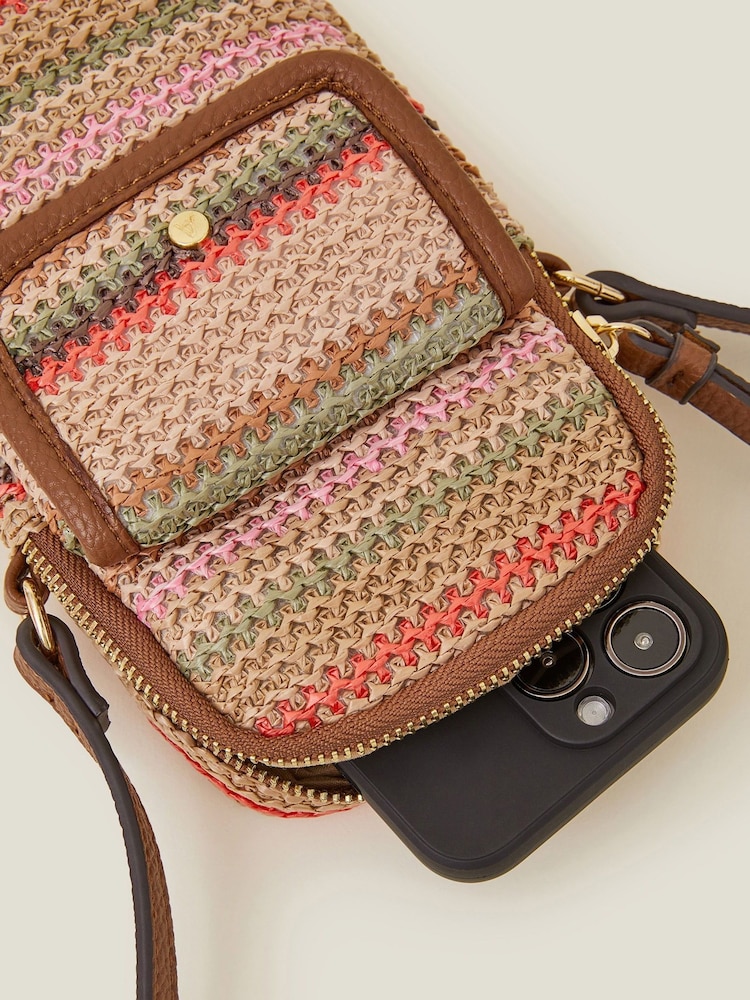 Accessorize Black Stripe Raffia Cross-Body Phone Bag - Image 4 of 4 Accessorize Black Stripe Raffia Cross-Body Phone Bag - Image 4 of 4