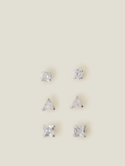 Accessorize White Sterling Silver Diamante Stud Earrings 3 Pack - Image 1 of 2