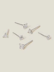 Accessorize White Sterling Silver Diamante Stud Earrings 3 Pack - Image 2 of 2