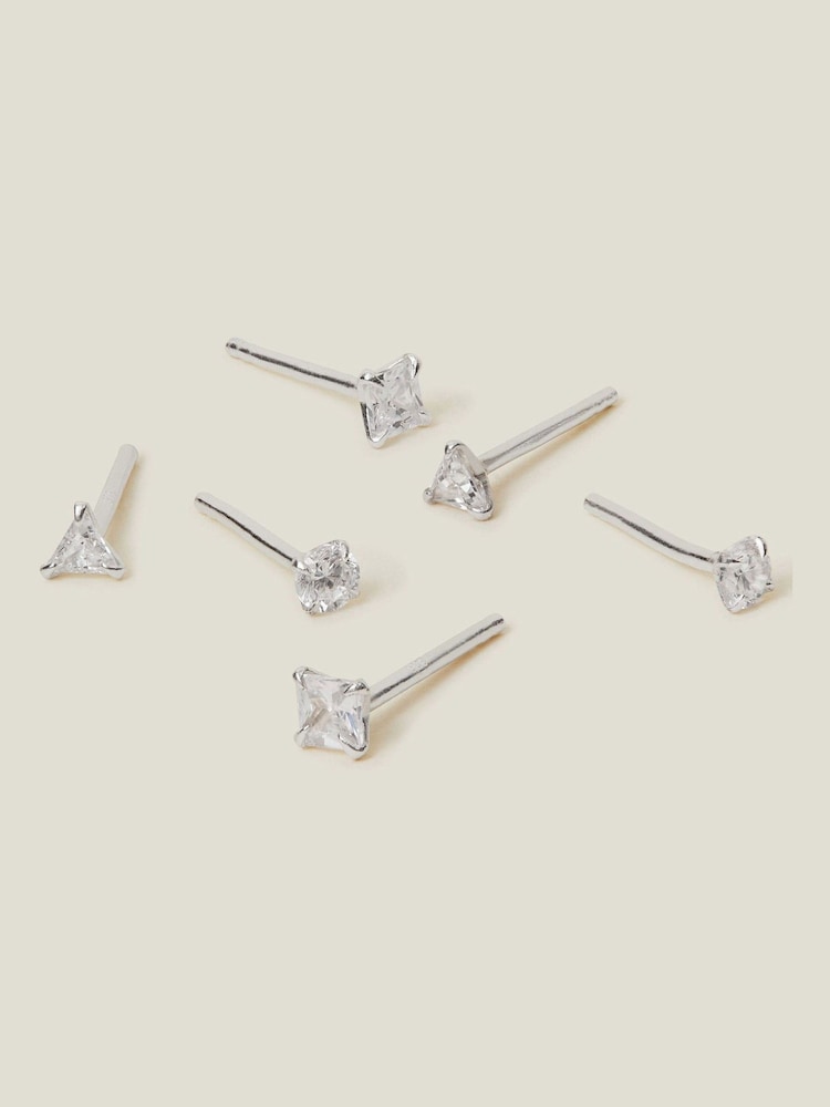 Accessorize White Sterling Silver Diamante Stud Earrings 3 Pack - Image 2 of 2