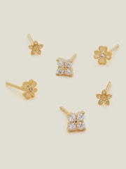 Accessorize Gold 14ct Flower Stud Earrings 3 Pack - Image 1 of 1