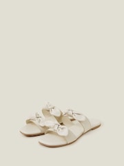 Accessorize Cream Double Bow Strap Leather Sandals - Image 2 of 3