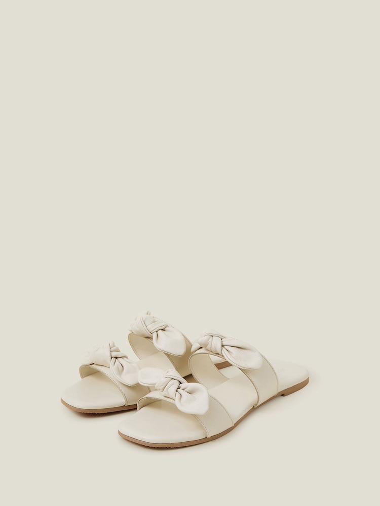 Accessorize Cream Double Bow Strap Leather Sandals - Image 2 of 3