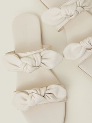 Accessorize Cream Double Bow Strap Leather Sandals - Image 3 of 3