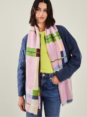 Accessorize Pink Colourful Check Print Blanket Scarf - Image 2 of 2