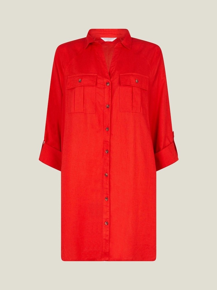 Accessorize Red Long Sleeve Beach Cover-Up Shirt - Image 4 of 4