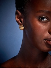 Accessorize Gold Tone 14ct Shell Button Stud Earrings - Image 2 of 2