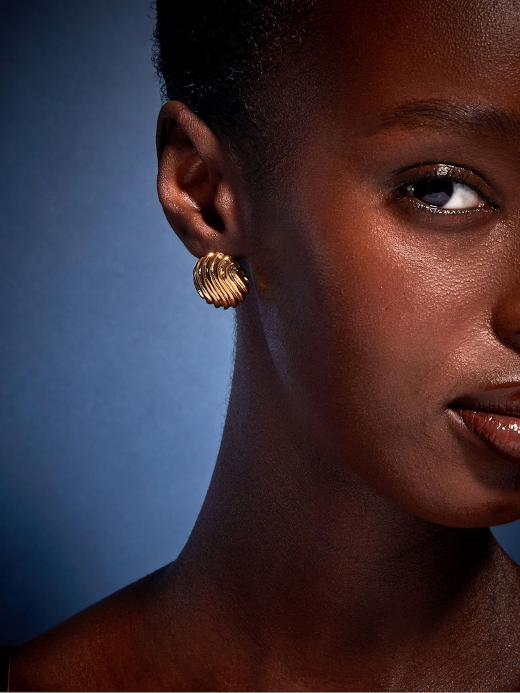 Accessorize Gold Tone 14ct Shell Button Stud Earrings - Image 2 of 2