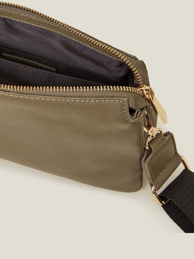 Accessorize Green Double Pouch Leather Cross-Body Bag - Image 2 of 2 Accessorize Green Double Pouch Leather Cross-Body Bag - Image 2 of 2