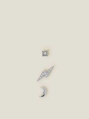 Accessorize Silver Tone Platinum-Plated Surgical Steel Celestial Flatback Stud Earrings 3 Pack - Image 2 of 3