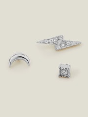 Accessorize Silver Tone Platinum-Plated Surgical Steel Celestial Flatback Stud Earrings 3 Pack - Image 3 of 3
