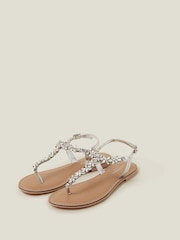 Accessorize Silver Gemstone Flower T-Strap Sandals - Image 2 of 4