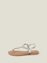 Accessorize Silver Gemstone Flower T-Strap Sandals - Image 3 of 4