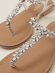 Accessorize Silver Gemstone Flower T-Strap Sandals - Image 4 of 4