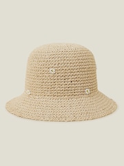 Accessorize Natural Daisy Embellished Woven Bucket Hat - Image 1 of 1