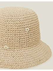 Accessorize Natural Daisy Embellished Woven Bucket Hat - Image 2 of 2