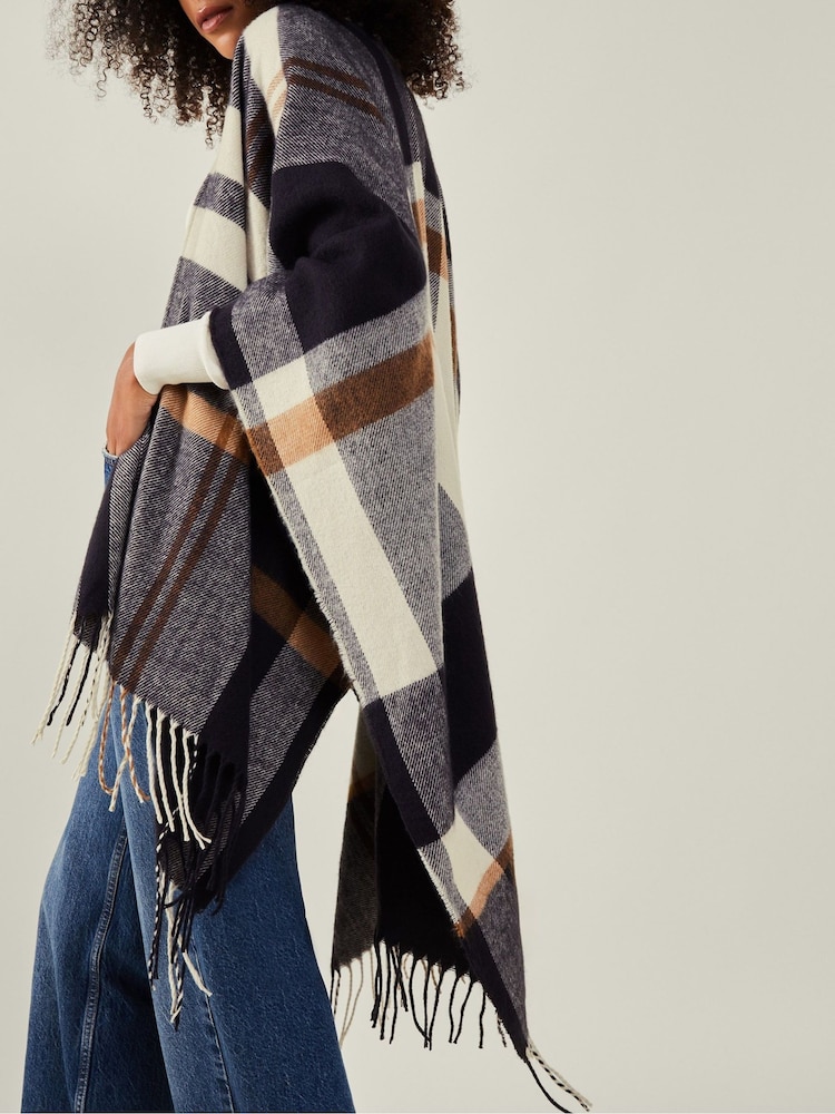 Accessorize Blue Check Cape Poncho - Image 2 of 4 Accessorize Blue Check Cape Poncho - Image 2 of 4