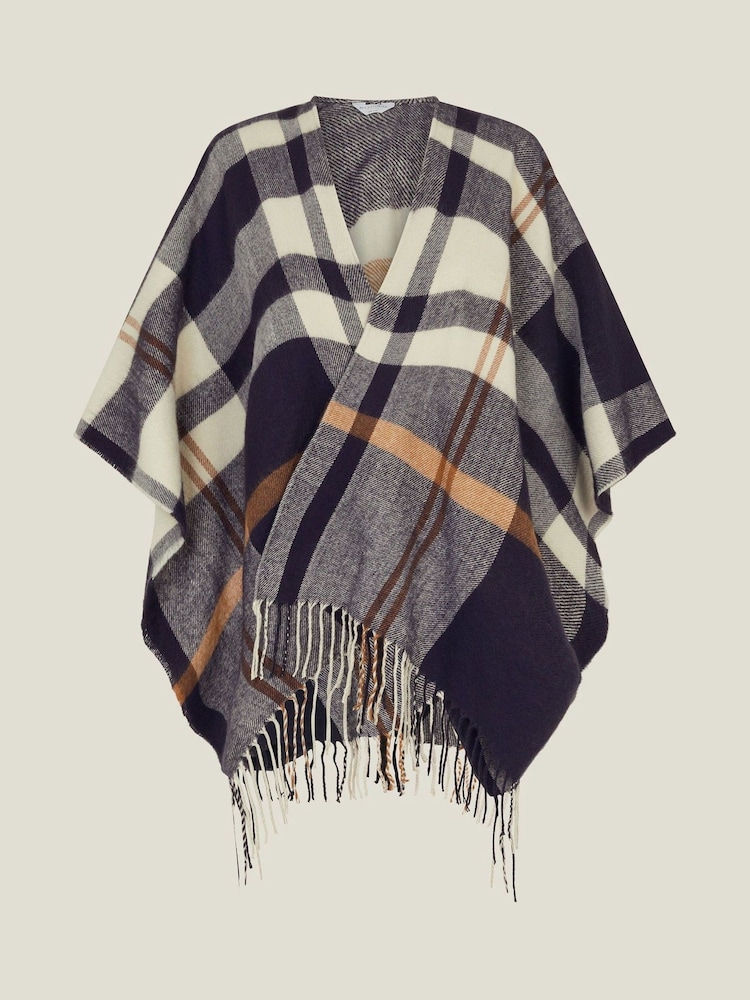 Accessorize Blue Check Cape Poncho - Image 4 of 4 Accessorize Blue Check Cape Poncho - Image 4 of 4
