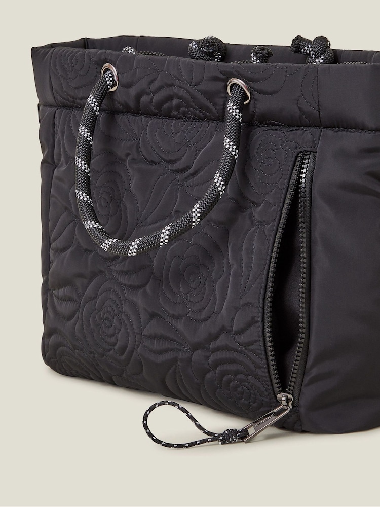 Accessorize Black Floral Quilted Hand Bag - Image 2 of 3
