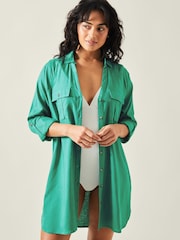 Accessorize Green Long Sleeve Beach Cover-Up Shirt - Image 1 of 4