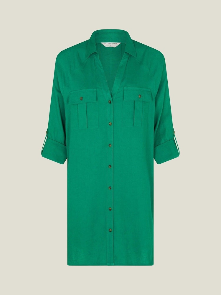 Accessorize Green Long Sleeve Beach Cover-Up Shirt - Image 4 of 4 Accessorize Green Long Sleeve Beach Cover-Up Shirt - Image 4 of 4