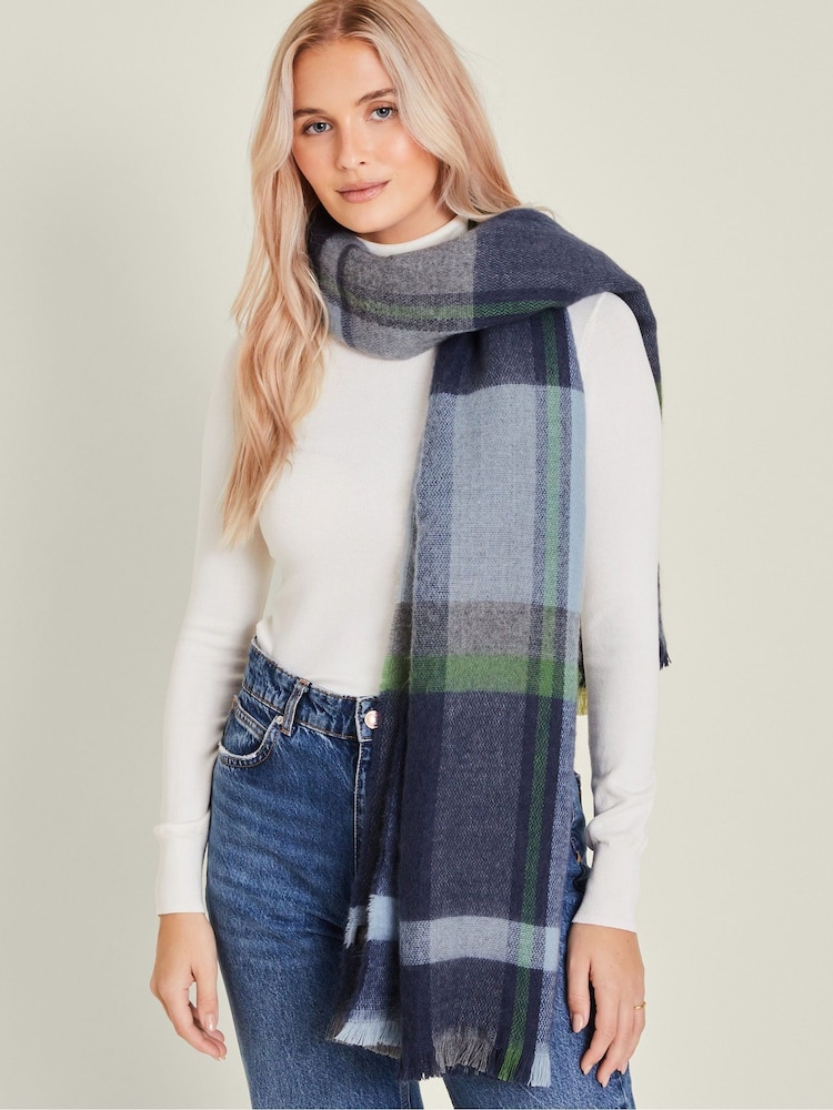 Accessorize Blue Woven Check Blanket Scarf - Image 1 of 2