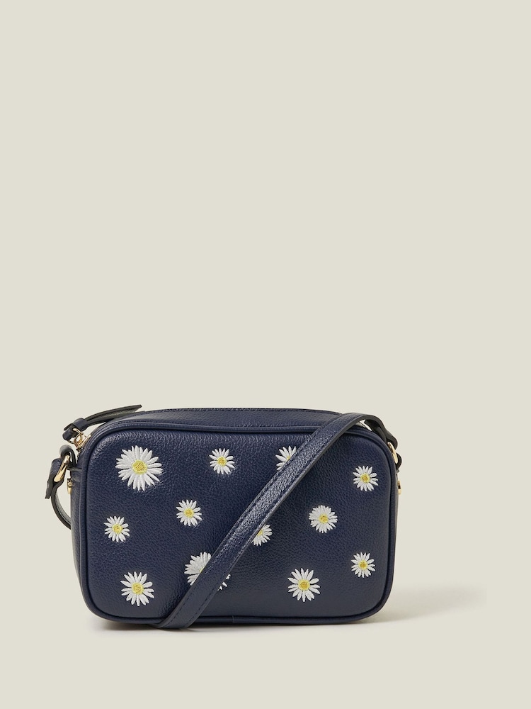 Accessorize Blue Double Zip Leather Cross-Body Bag - Image 1 of 2 Accessorize Blue Double Zip Leather Cross-Body Bag - Image 1 of 2