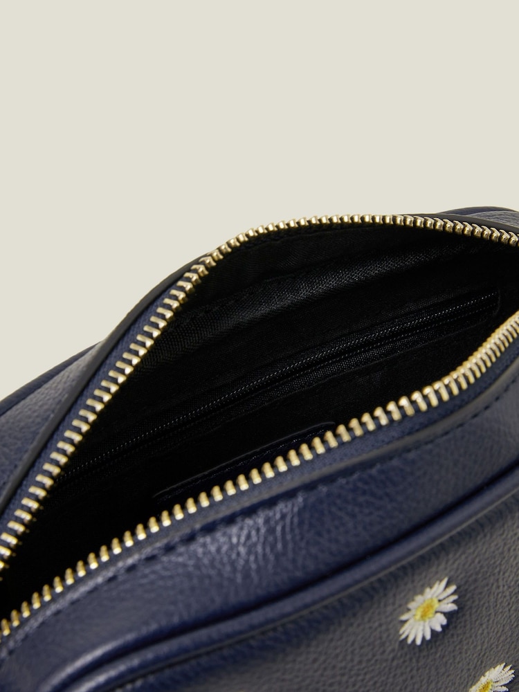Accessorize Blue Double Zip Leather Cross-Body Bag - Image 2 of 2 Accessorize Blue Double Zip Leather Cross-Body Bag - Image 2 of 2