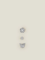 Accessorize Platinum-Plated Surgical Steel Flower Flatback Stud Earrings 3 Pack - Slika 2 iz 3