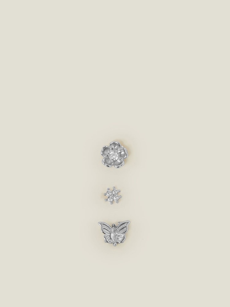 Accessorize Platinum-Plated Surgical Steel Flower Flatback Stud Earrings 3 Pack - Slika 2 iz 3