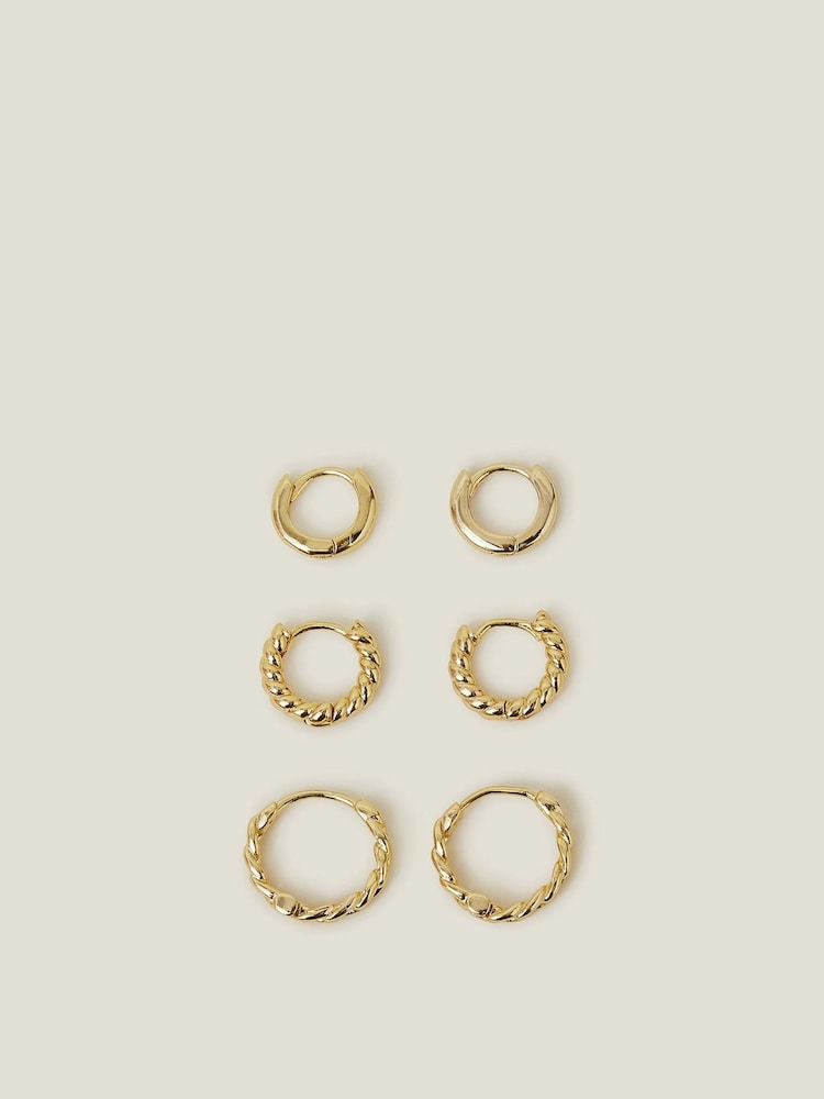 Accessorize 14ct Twist Clicker Hoop Earrings 3 komplet - Slika 1 iz 2