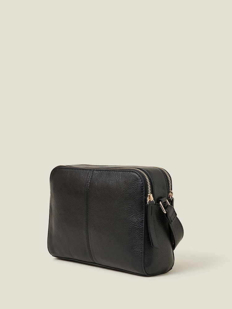 Accessorize Black Double Zip Leather Cross-Body Bag - Image 2 of 4 Accessorize Black Double Zip Leather Cross-Body Bag - Image 2 of 4