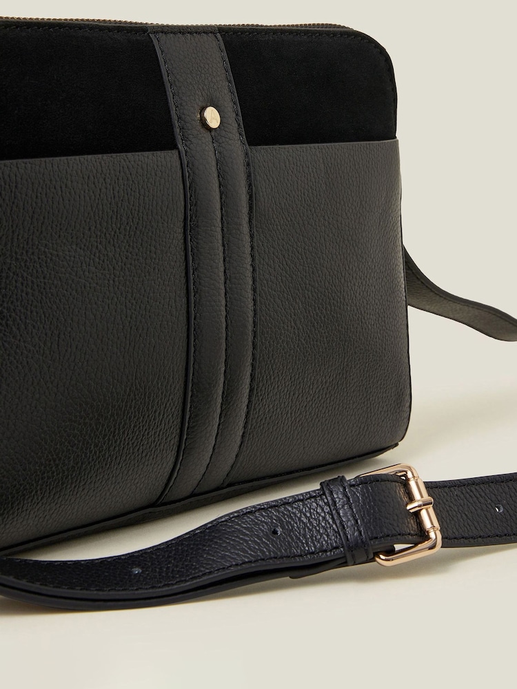 Accessorize Black Double Zip Leather Cross-Body Bag - Image 3 of 4